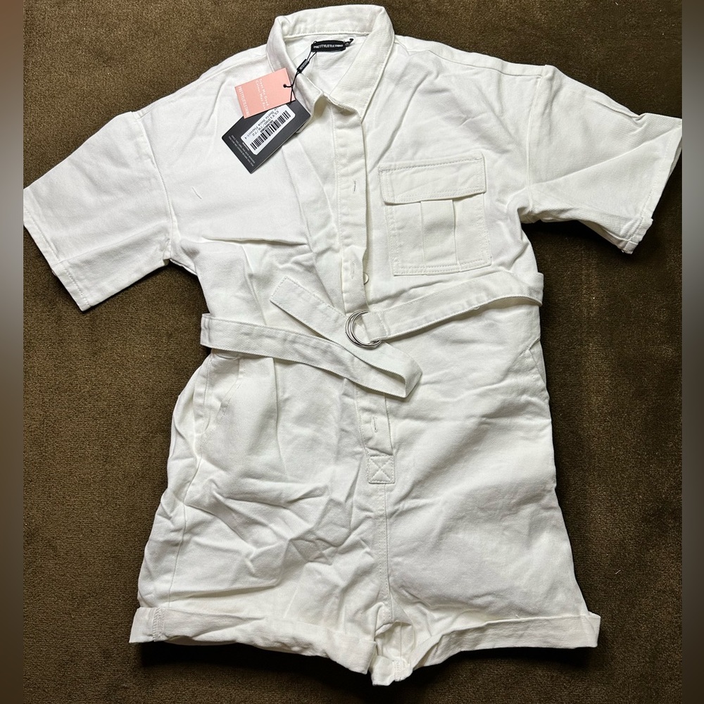 White Denim Belted Jumpsuit